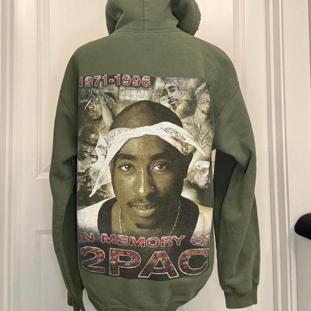 Olive Green 2PAC Memorial Hoodie Streetwear Rap 90s Size M‎